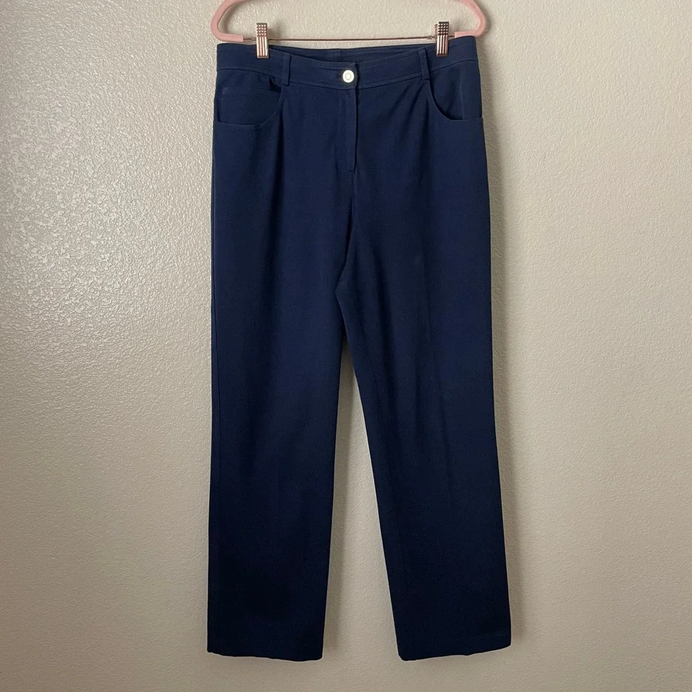 St John Sport Pants Womens Size 8 Navy Blue Straight Leg Quiet Luxury Minimalist